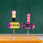 Personalized Multicolor Glitter Crayon Design Pen Lanyard Keychain Set with Name Back to School Teacher's Day Gift for Teacher