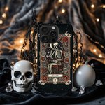 Coque iPhone Vintage Personnalisée avec Nom Design Squelette Tarot Cadeau Halloween Anniversaire pour Amoureux de Gothique