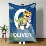 Personalized Cute Dinosaur Soft Throw Blanket with Initial Name Birthday Home Decor Baby Shower Gift for Kids