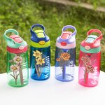 Personalized Birth Flower Name 16 oz Kid Water Bottle with Silicone Straw and Handle Birthday Back to School Gift for Boys Girls