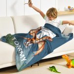 Personalized Cute Dinosaur Soft Throw Blanket with Initial Name Birthday Home Decor Baby Shower Gift for Kids
