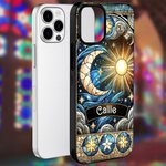 Personalised Celestial Sun Moon Star Stained Glass Effect Slim Phone Case for iPhone with Name Birthday Gift for Mysticaism Astronomy Lovers