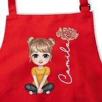 Personalised Cartoon Character Birth Flower Name Adjustable Kid Apron Chef Hat Set with Pocket for Cooking Christmas Birthday Gift for Boys Girls