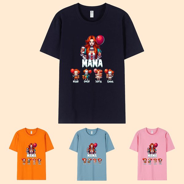 Personalizado Spooky Horror Mama Crewneck Camiseta Sudadera con 1-4 Nombres de los niños Halloween Party Regalo para la familia de mamá