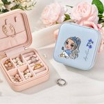 Personalized Portable  Cartoon Fashion Girl Birth Flower Jewelry Box with Name Birthday Travel Essential Gift for Women