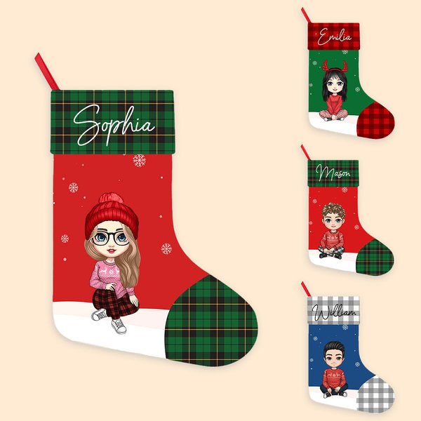 Gepersonaliseerde Cartoon Character Christmas Stocking met naam opknoping ornament kerstboom decoratie cadeau voor familie kinderen