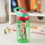 Personalized Birth Flower Name 16 oz Kid Water Bottle with Silicone Straw and Handle Birthday Back to School Gift for Boys Girls
