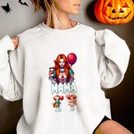 Personalised Spooky Horror Mama Crewneck T-shirt Sweatshirt with 1-4 Kid Names Halloween Party Gift for Mom Family