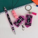 Personalized Multicolor Glitter Crayon Design Pen Lanyard Keychain Set with Name Back to School Teacher's Day Gift for Teacher