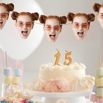 Banderole de Fête Personnalisée de Texte et Photo Portrait à Chapeaux Pointus Guirlande de Personnage avec Corde Cadeau Anniversaire pour Ami Famille