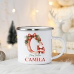 Mug émaillé personnalisé Père Noël Initial Joyeux Noël 11oz avec nom Cadeau de fête de Noël pour les enfants Famille