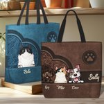 Gepersonaliseerde Retro Patroon Cartoon 1-6 Honden Katten Pootafdruk Grote Tas met Naam Verjaardagscadeau voor Huisdierliefhebbers