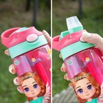 Personalized Cartoon Character Birth Flower Name Kid Water Bottle with Silicone Straw and Handle Birthday Gift for Boys Girls
