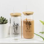 Personalised Horse and Birth Flower 20oz Name Glass Tumbler with Bamboo Lid and Straw Birthday Gift for Horse Lovers