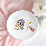 Personalised Cartoon Girl Birth Flower Ceramic Trinket Jewellery Dish with Name Birthday Anniversary Gift for Women Girls