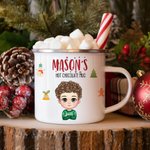 Personalised Jingle Bell Gingerbread Cartoon Character 11oz Silver Rim Enamel Mug with Name Birthday Christmas Gift for Boys Girls