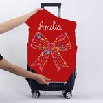 Couvre-bagages personnalisé avec nœud Coquette et lumières de Noël pour valise de 18 à 32 pouces Accessoires de voyage Cadeau pour les amoureux du voyage