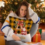 Personalisierte Plaid Holly Bogen Weihnachtsmann weiches Kissen Abdeckung mit Initiale und Name Home Decor Weihnachtsgeschenk für Familie