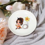 Personalised Cartoon Girl Birth Flower Ceramic Trinket Jewellery Dish with Name Birthday Anniversary Gift for Women Girls