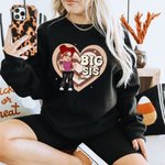 Personnalisé Grand Sis Mid Sis Lil Sis Y2K Heart Cartoon Girl T-shirt Sweatshirt Hoodie with Name Birthday Friendship Gift for Besties Women