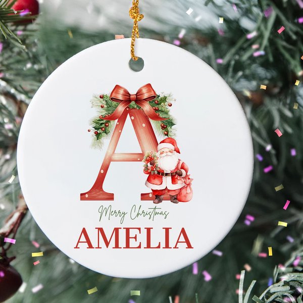 Personalizzato Buon Natale Babbo Natale Ornamento in ceramica con nome e iniziale Decorazione dell'albero di Natale Regalo per la famiglia amico