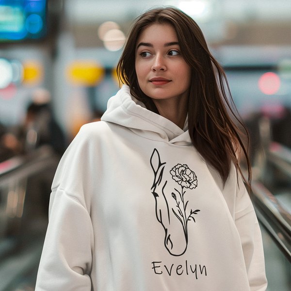 Personalized Multicolor Line Horse Birth Flower Sweatshirt Hoodie with Name Birthday Anniversary Gift for Friend Family