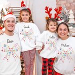 Personnalisé Lumières colorées Coquette Bow Matching Kid Adult T-shirt Sweatshirt avec Nom Anniversaire Noël Cadeau pour la famille