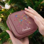 Boîte à bijoux de voyage en velours avec nœud et lumières colorées personnalisée avec nom Cadeau d'anniversaire et de Noël pour les femmes