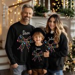 Personnalisé Lumières colorées Coquette Bow Matching Kid Adult T-shirt Sweatshirt avec Nom Anniversaire Noël Cadeau pour la famille