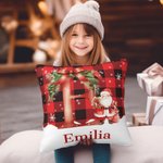 Personalisierte Plaid Holly Bogen Weihnachtsmann weiches Kissen Abdeckung mit Initiale und Name Home Decor Weihnachtsgeschenk für Familie