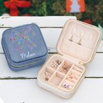 Boîte à bijoux de voyage en velours avec nœud et lumières colorées personnalisée avec nom Cadeau d'anniversaire et de Noël pour les femmes
