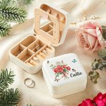 Personnalisé 1-8 Family Birth Flower Bouquet Portable Leather Name Jewelry Box with Mirror Travel Accessories Birthday Gift for Women