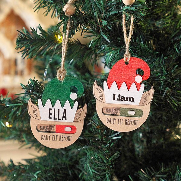 Adorno de Navidad personalizado con el nombre del duende que informa a diario y que cambia a Naught or Nice Regalo de Navidad para niños