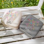 Boîte à bijoux de voyage en velours avec nœud et lumières colorées personnalisée avec nom Cadeau d'anniversaire et de Noël pour les femmes