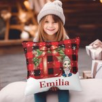 Personalizada Plaid Cartoon Character Holly Bow Initial Suave Funda de Almohada con Nombre Christmas Home Decor Regalo para la Familia