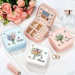 Personnalisé 1-8 Family Birth Flower Bouquet Portable Leather Name Jewelry Box with Mirror Travel Accessories Birthday Gift for Women