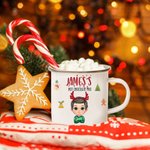 Personalised Jingle Bell Gingerbread Cartoon Character 11oz Silver Rim Enamel Mug with Name Birthday Christmas Gift for Boys Girls