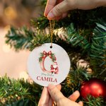 Personalised  Merry Christmas Santa Claus Ceramic Ornament with Name and Initial Christmas Tree Decoration Gift for Family Friend