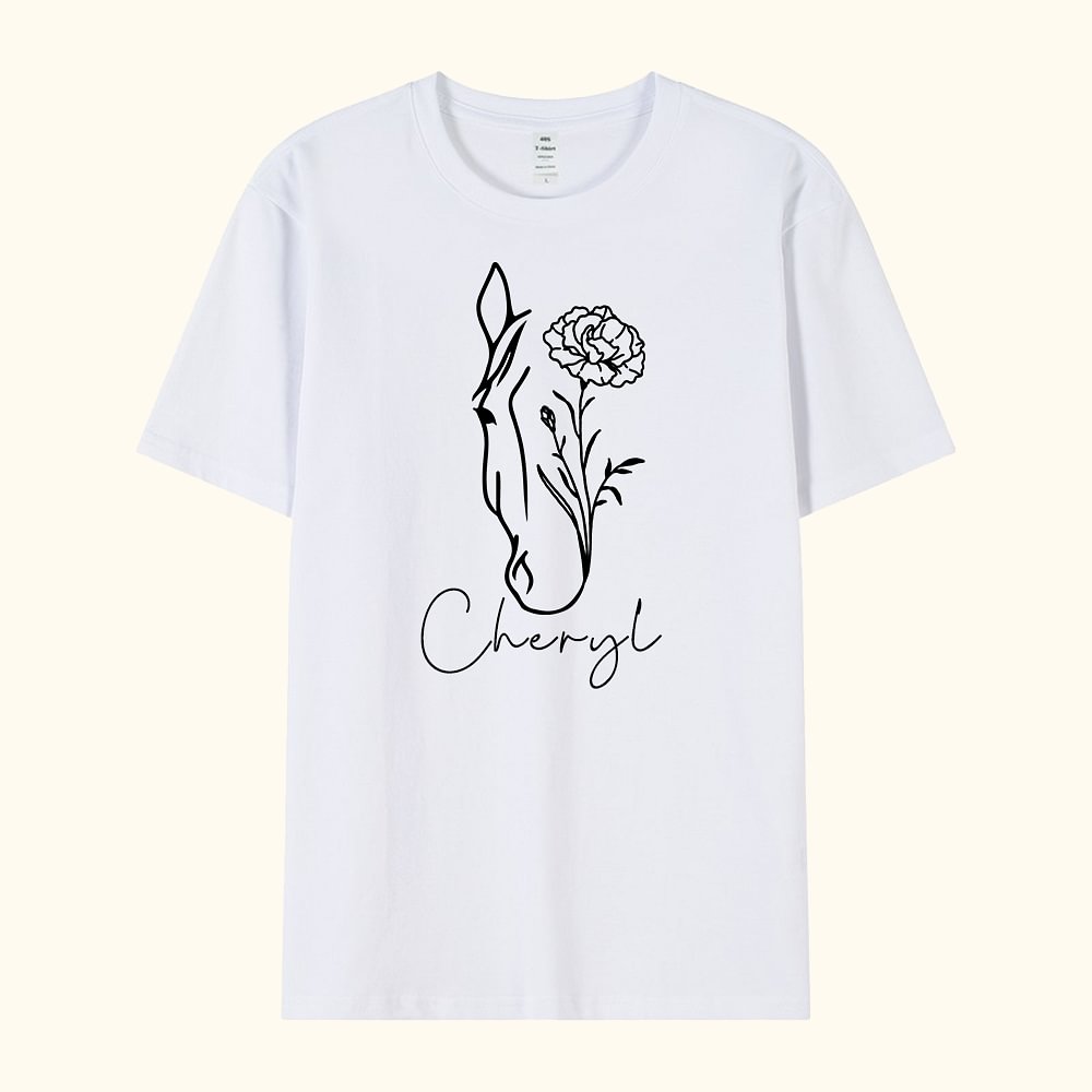 T-shirt personnalisé avec nom et fleur de naissance de cheval multicolore 100% coton Cadeau d'anniversaire pour l'amoureux des chevaux