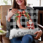 Personalisierte Plaid Holly Bogen Weihnachtsmann weiches Kissen Abdeckung mit Initiale und Name Home Decor Weihnachtsgeschenk für Familie