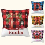 Personalizada Plaid Cartoon Character Holly Bow Initial Suave Funda de Almohada con Nombre Christmas Home Decor Regalo para la Familia