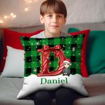 Personalizada Plaid Cartoon Character Holly Bow Initial Suave Funda de Almohada con Nombre Christmas Home Decor Regalo para la Familia