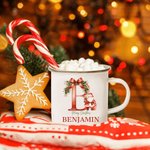 Mug émaillé personnalisé Père Noël Initial Joyeux Noël 11oz avec nom Cadeau de fête de Noël pour les enfants Famille