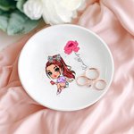 Personalised Cartoon Girl Birth Flower Ceramic Trinket Jewellery Dish with Name Birthday Anniversary Gift for Women Girls