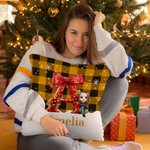 Personalizada Plaid Cartoon Character Holly Bow Initial Suave Funda de Almohada con Nombre Christmas Home Decor Regalo para la Familia