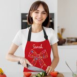 Personalised Colorful Lights Coquette Bow Adjustable Kitchen Apron with Name and Large Pockets Birthday Christmas Cooking Gift for Women