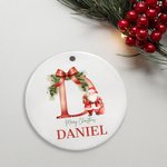 Personalised  Merry Christmas Santa Claus Ceramic Ornament with Name and Initial Christmas Tree Decoration Gift for Family Friend