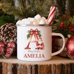 Mug émaillé personnalisé Père Noël Initial Joyeux Noël 11oz avec nom Cadeau de fête de Noël pour les enfants Famille