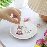 Personalised Cute Cartoon Character Birth Flower Bouquet Ceramic Trinket Jewellery Dish with Name Birthday Bridal Shower Gift for Women