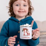 Mug émaillé personnalisé Père Noël Initial Joyeux Noël 11oz avec nom Cadeau de fête de Noël pour les enfants Famille